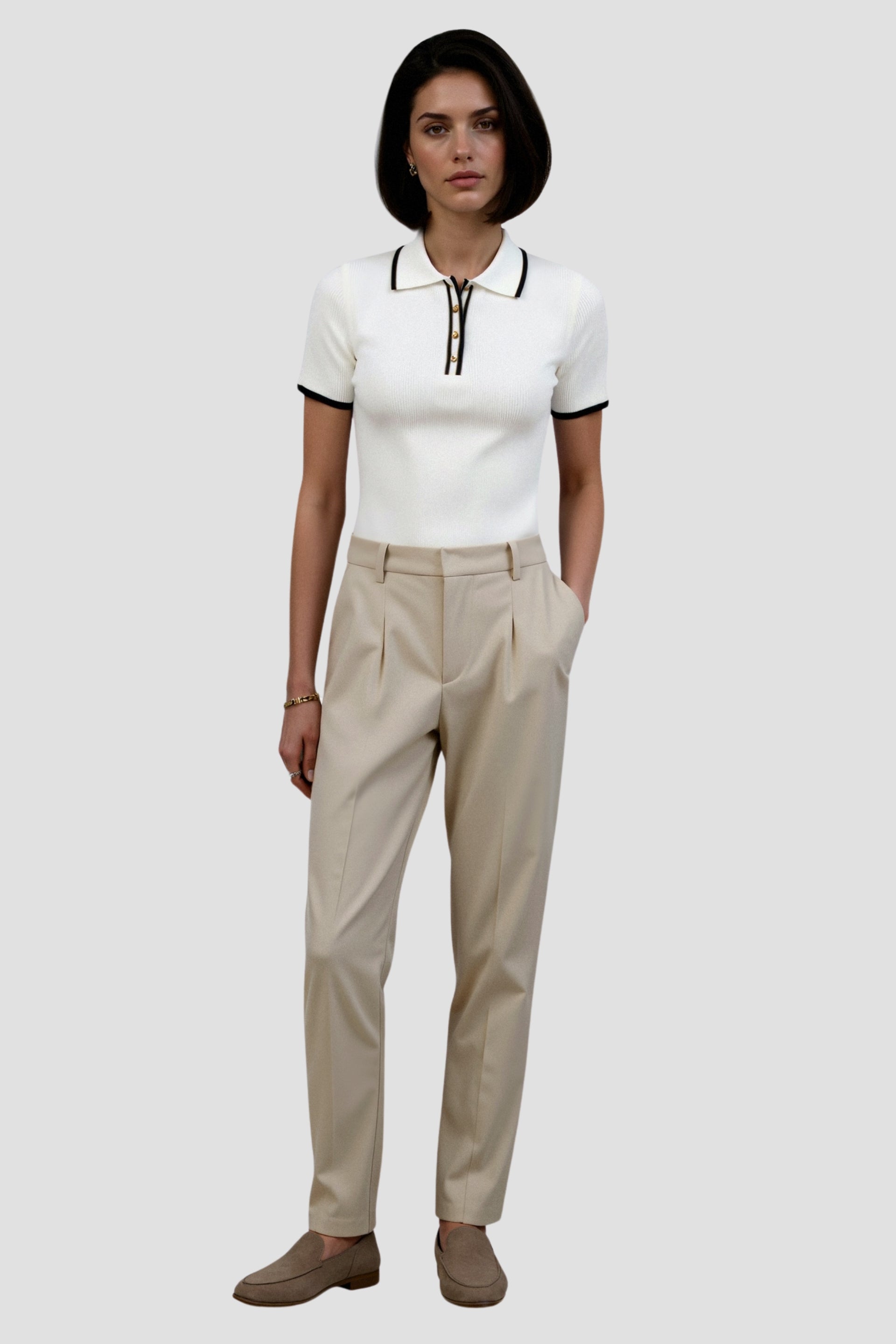 Polo boutonné à bordure élégante contrastée 